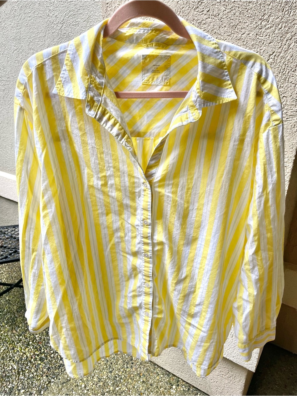 aerie Yellow and White Striped Button-Down Shirt 100% cotton